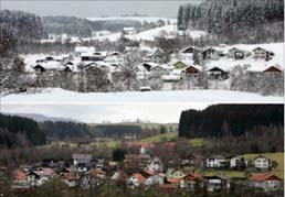قرية المانية تغطيها الثلوج في شباط 2006 ويسكنها الجفاف في كانون الثاني 2007