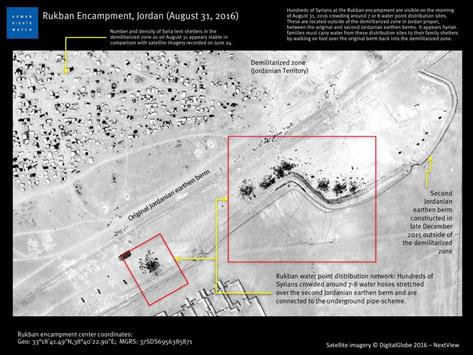 صورة بالأقمار الصناعية لمخيم الركبان على الحدود الأردنية السورية. ("هيومن رايتس ووتش")