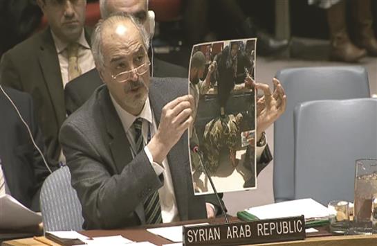 تطرقت الصحافية الكندية إلى الصورة التي رفعها بشار الجعفري في اجتماع لمجلس الأمن الدولي