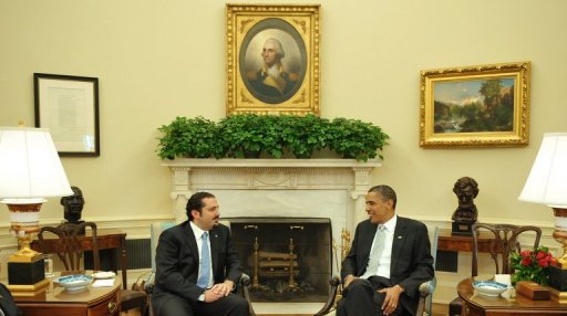 الرئيس الأمريكي باراك أوباما مع رئيس الوزراء اللبناني سعد الحريري في واشنطن