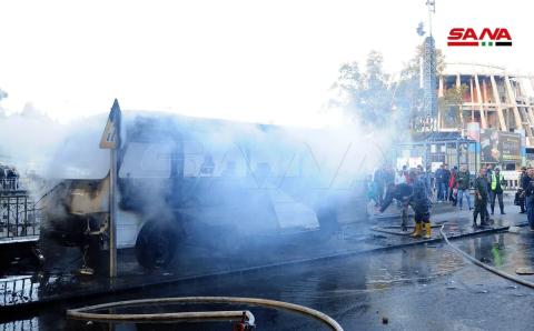  وجرحى في تفجير إرهابي استهدف حافلة مبيت عسكرية عند جسر الرئيس بدمشق