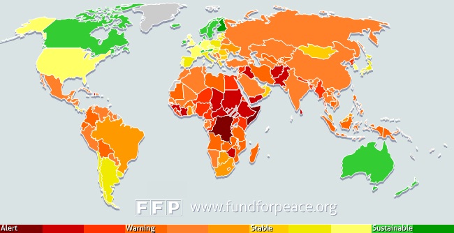 (الصورة: قرمزي: خطر/برتقالي: تحذير/أصفر: مستقرة/أخضر: استقرار مستدام)