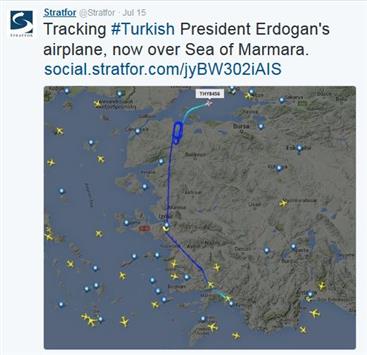 طائرة اردوغان تُحلّق فوق بحر مرمرة. (عن "ستراتفور")